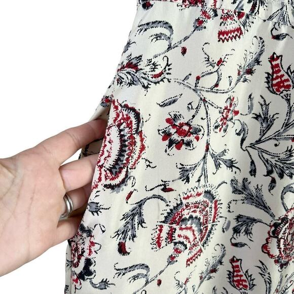Madewell 100% Silk Floral Dress‎ Waist Tie with Pockets Cream Gray Red, Size 4 - Picture 10 of 12